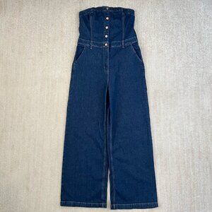 NWT Gap Wide Leg Blue Jeans Denim Jumpsuit 12 Dark Wash With Pockets